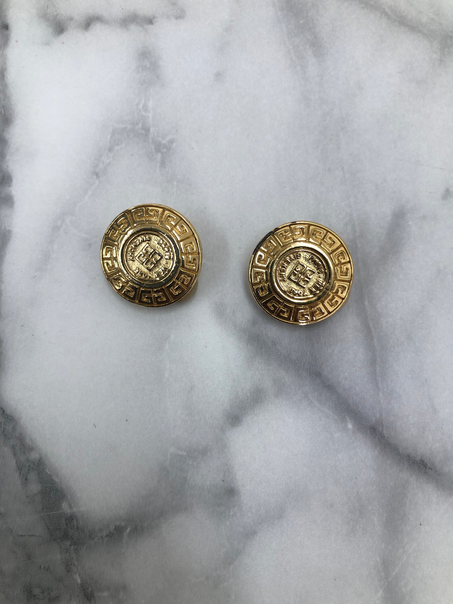 GIVENCHY Logo Round Earrings Gold Vintage i34xhi