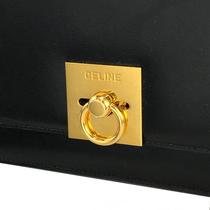 CELINE Gancini  Leather Crossbody Shoulder bag Black Vintage fiypr7
