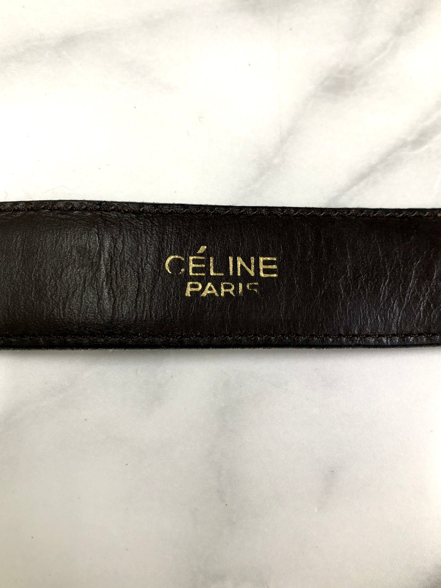 CELINE Horse Carriage Leather Belt Black Vintage xrix5m