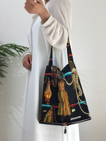 HERMES Silk Foldable Eco Silky Pop Totebag Black Vintage 7ztzeb