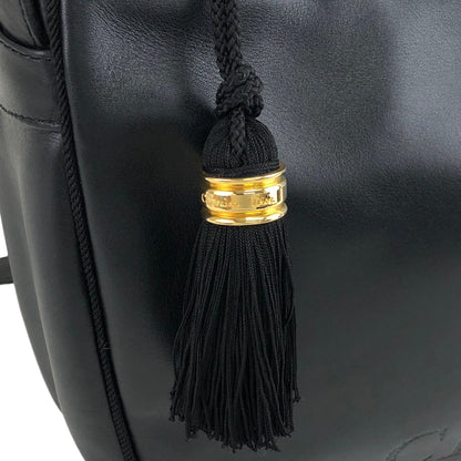 Christian Dior CD 標誌流蘇皮革斜背包肩背包黑色復古 i8x43s 