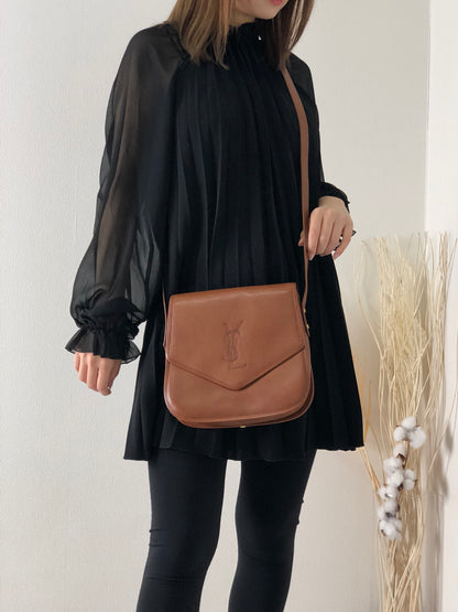 Yves Saint Laurent YSL Logo Leather Shoulder bag Brown Vintage agjzhw