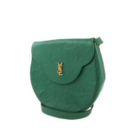 Yves Saint Laurent YSL Embossed Leather Crossbody Round Shoulder bag Green Vintage x7hcn4