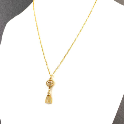 Christian Dior CD Circle Tassel Necklace Gold vintage Old Accessories v225dv