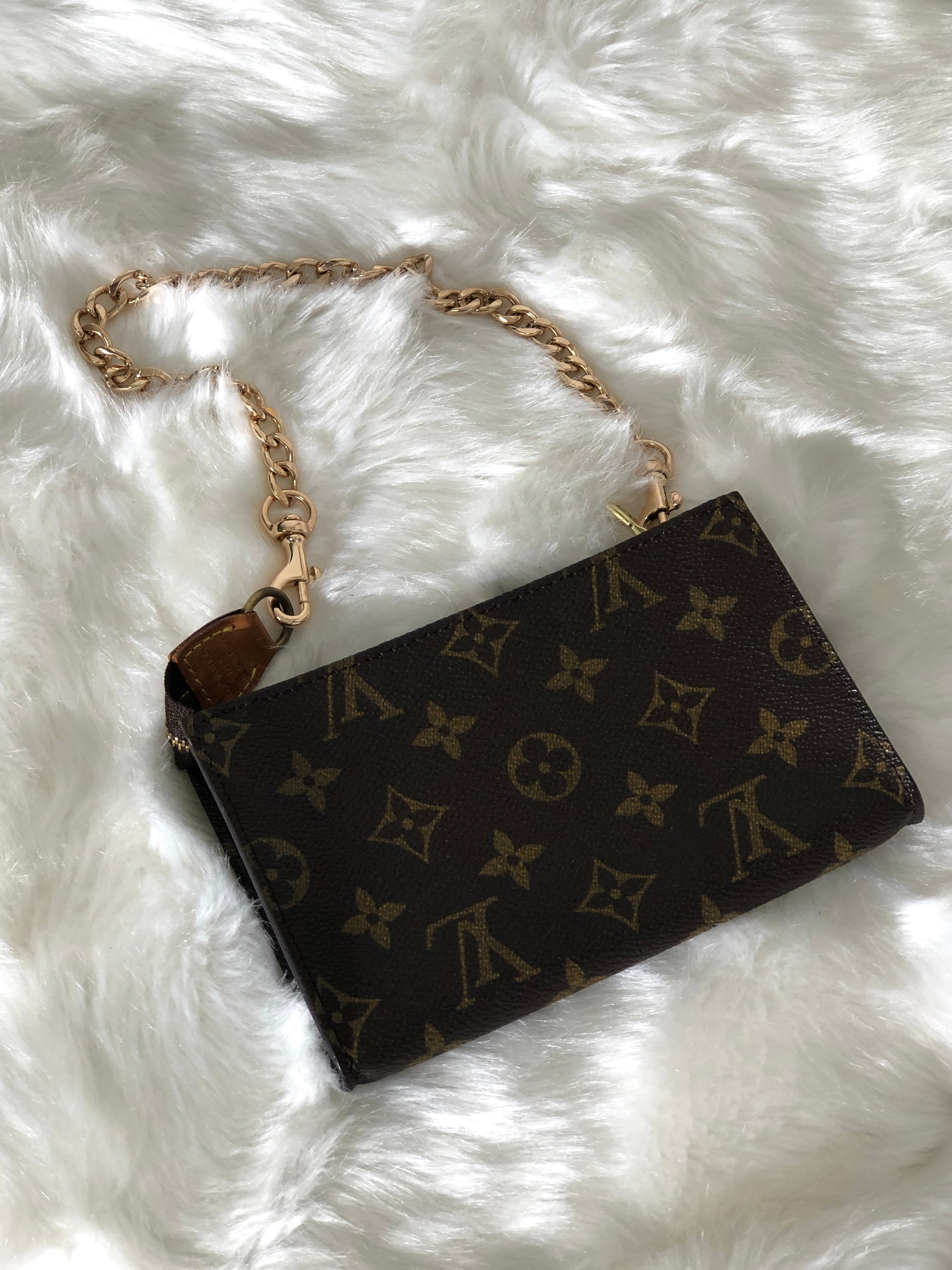 LOUIS VUITTON Monogram PVC Leather Handbag Pouch Brown Vintage