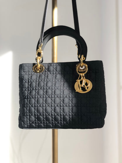 Christian Dior  Cannage Ladydior Leather Nylon Two-way Handbag Shoulder bag Black Vintage vvz5c4