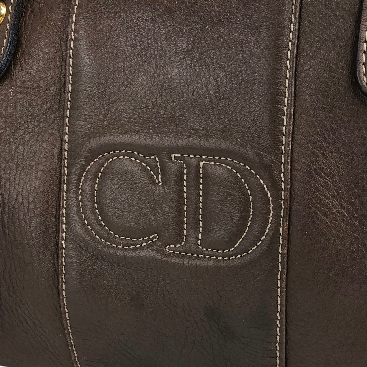 Christian Dior CD Logo Stitch Leather Small Boston bag Handbag Brown Vintage 6uivby