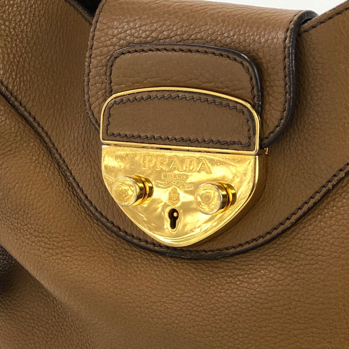 PRADA front lock logo leather hobo shoulder bag brown vintage b3ar2c
