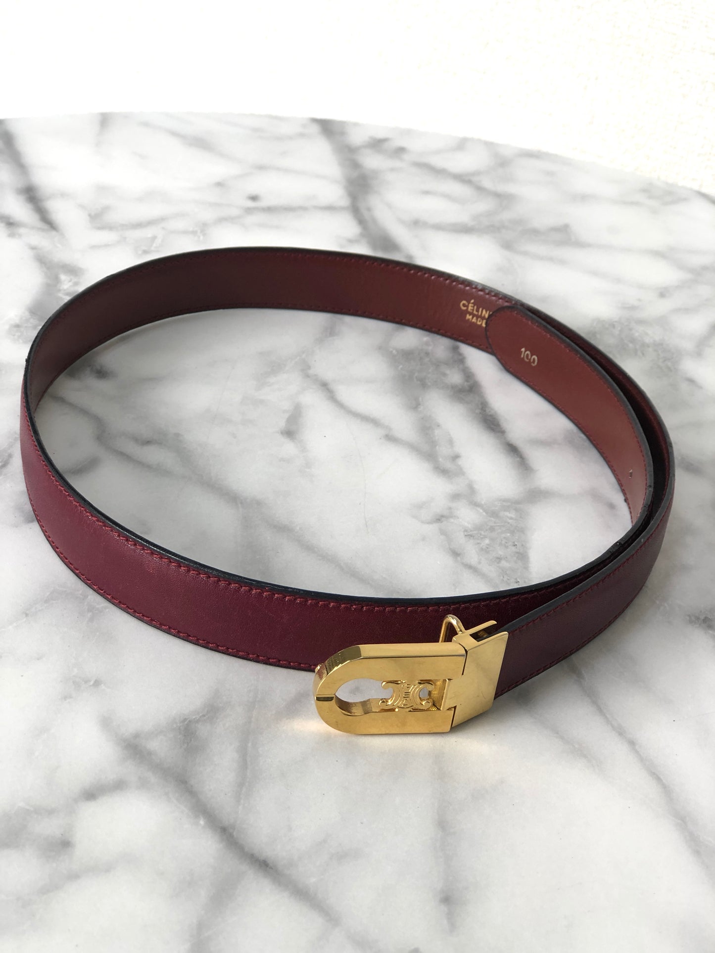 CELINE Triomphe Leather Belt Red Vintage mfvgj8