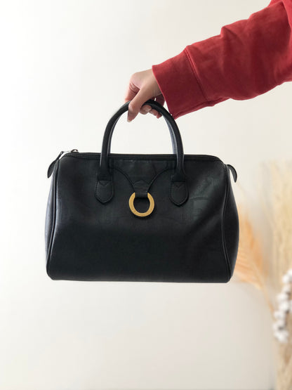 Christian Dior Trotter PVC 皮革手提波士頓包黑色復古 kg8k3x 
