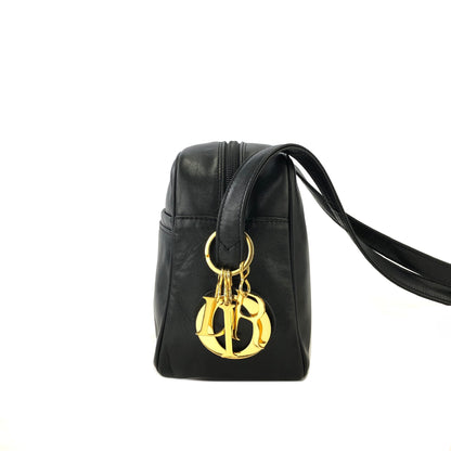 Christian Dior Logo Charm Leather Crossbody Shoulder bag Black Vintage gyuw6k