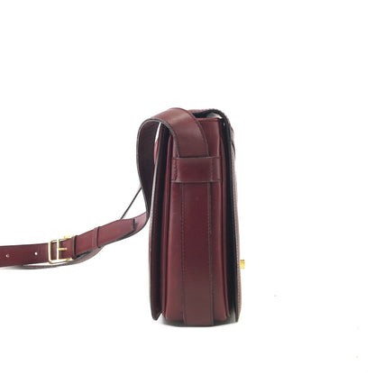 CELINE 轉鎖 Cadena 皮革斜背包 波爾多紅 復古 yrru3h 