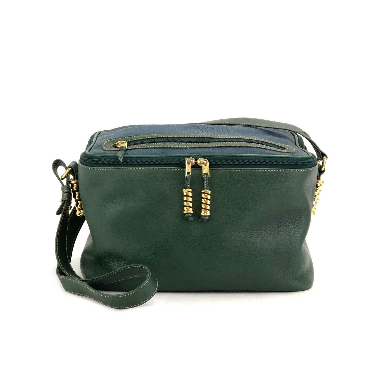LOEWE Velazquez Square Box Shoulder Bag Vanity Green Blue vintage Old 5rr8tv