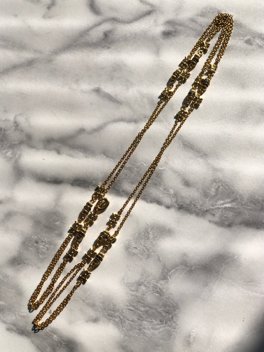 CELINE Triomphe Rhinestone Long Necklace Gold Vintage 52nahx