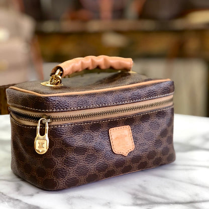 CELINE Macadam Blason embossed PVC leather vanity mini bag handbag brown vintage old celine emvwvv