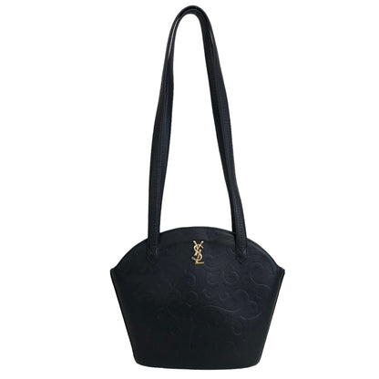 Yves Saint Laurent YSL Logo Arabesque Pattern Leather Shoulder bag Black Vintage xfnsx5