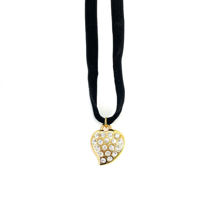 Yves Saint Laurent YSL Heart Stone Necklace Choker Gold Vintage Old yw265g
