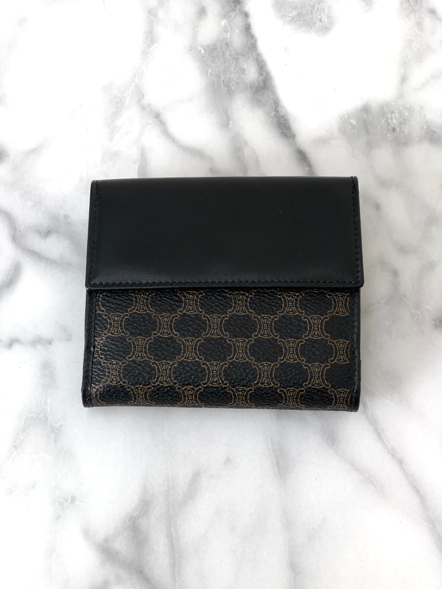 CELINE Macadam Leather Folded Wallet Black Vintage tubzev