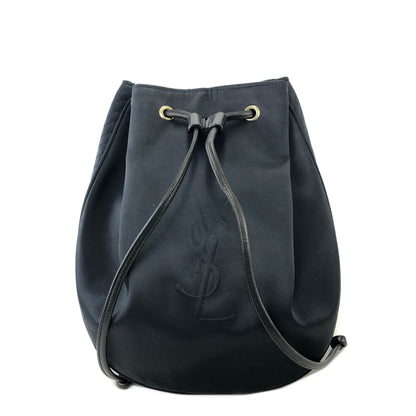 Yves Saint Laurent Logo Nylon Drawstring Backpack Navy Vintages76t25