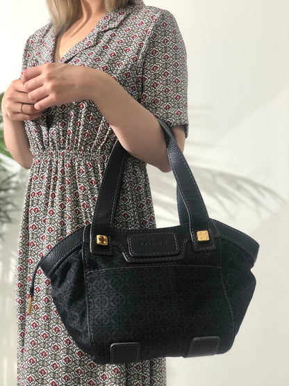LOEWE Anagram 全圖案織物皮革手提包托特包黑色復古 f4cjh3 