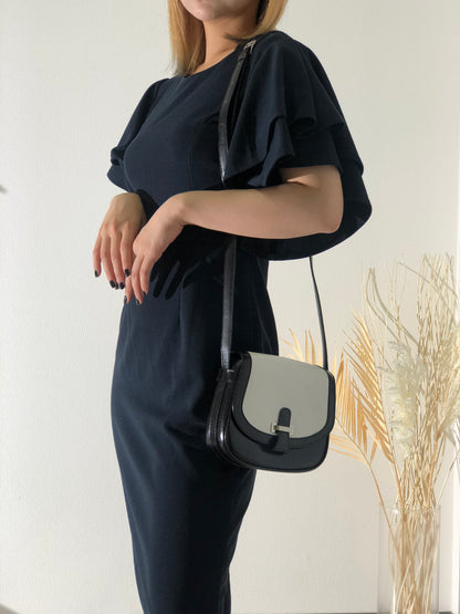 CELINE Logo Motif Leather Shoulder bag Black White Vintage ikpwf5