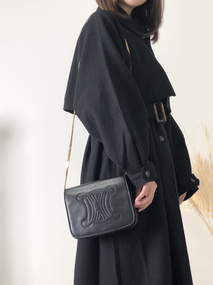 CELINE Triomphe Flap Chain Shoulder Leather Shoulder bag Black Vintage grdgz7