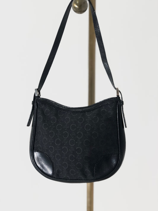 CELINE Macadam Jacquard Leather Handbag Black Vintage ffjdbd