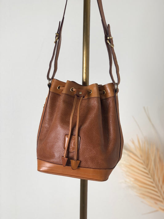 CELINE Blason Leather Drawstring Shoulder bag Brown Vintage u2c24i