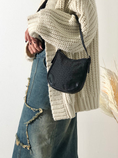 CELINE Macadam Jacquard Leather Handbag Black Vintage ffjdbd