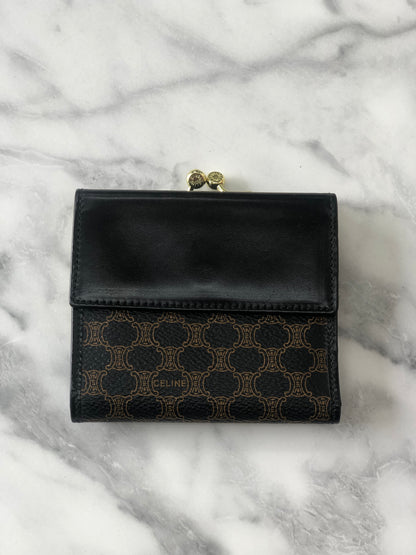CELINE Macadam  PVC Leather Folded Wallet Black Vintage 5m3ywv