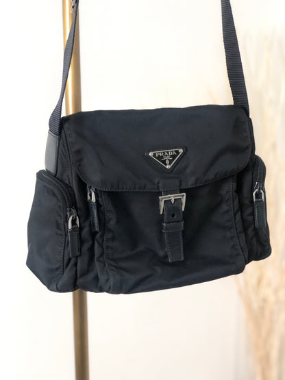 PRADA Triangle Logo Side Pocket Nylon Shoulder bag Black Vintage g67uue
