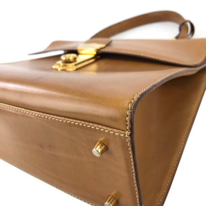 PRADA Metal Closure Leather Handbag Camel Vintage hktpxe