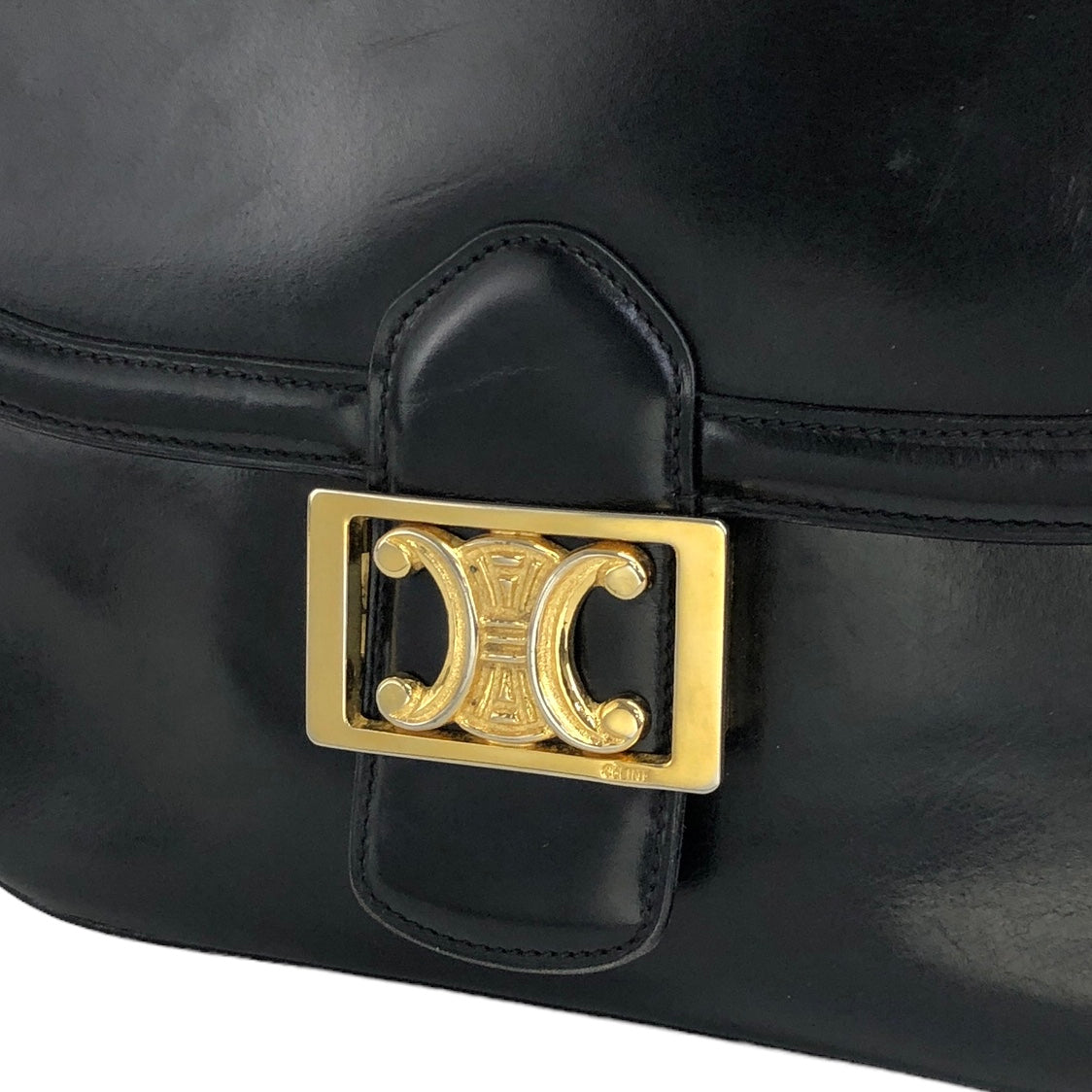 CELINE Triomphe  Leather Shoulder bag Black Vintage t667pp