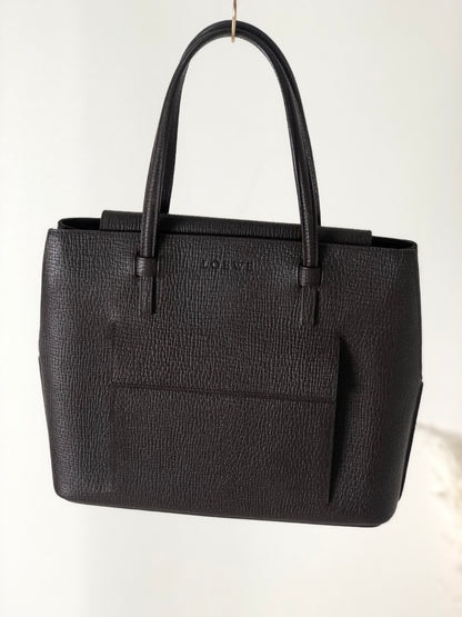 LOEWE Logo Motif Embossed Leather Handbag Brown Vintage k3v6eu