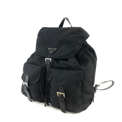 PRADA Triangle Logo Double pocket Nylon Backpack Black Vintage e2jimd