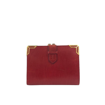 Yves Saint Laurent YSL Logo Leather Metal Clasp Folded Wallet Red Vintage 84va6b