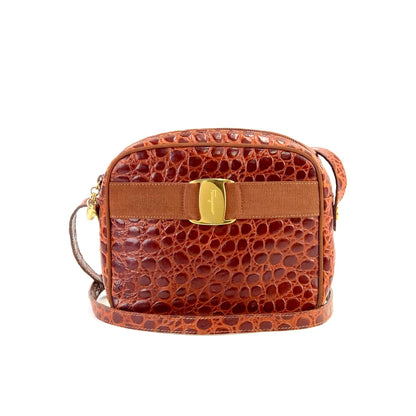 Salvatore Ferragamo Vala Ribbon 鱷魚壓花包 棕色 復古 舊款 x6i2ib