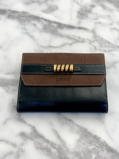 LOEWE Velazquez 皮革折疊錢包 黑棕色復古 z2dfbj 