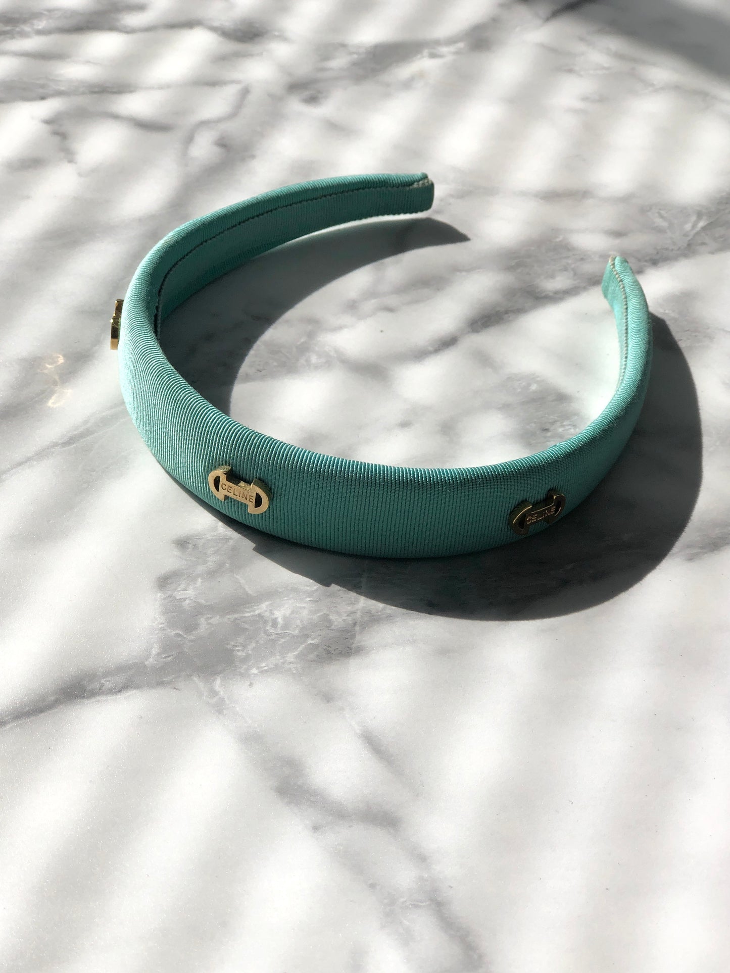 CELINE Horse Bit Fabric headband mint green Vintage 5c8ice