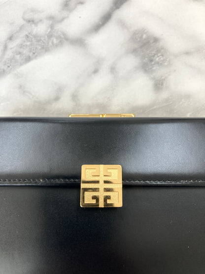 GIVENCHY Logo Leather Metal Clasp Folded Wallet Black Vintage szipvu