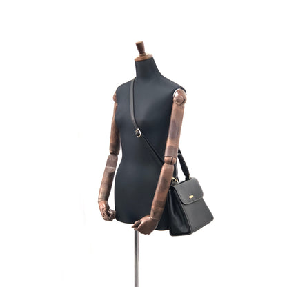 BURBERRY Logo Motif Leather Two-way Top Handle Handbag Shoulder bag Black Vintage mxbnib