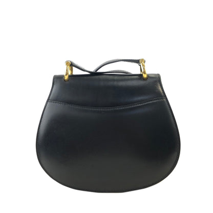 CELINE Gancini Leather Round Crossbody Shoulder bag Black Vintage 5ec6bk
