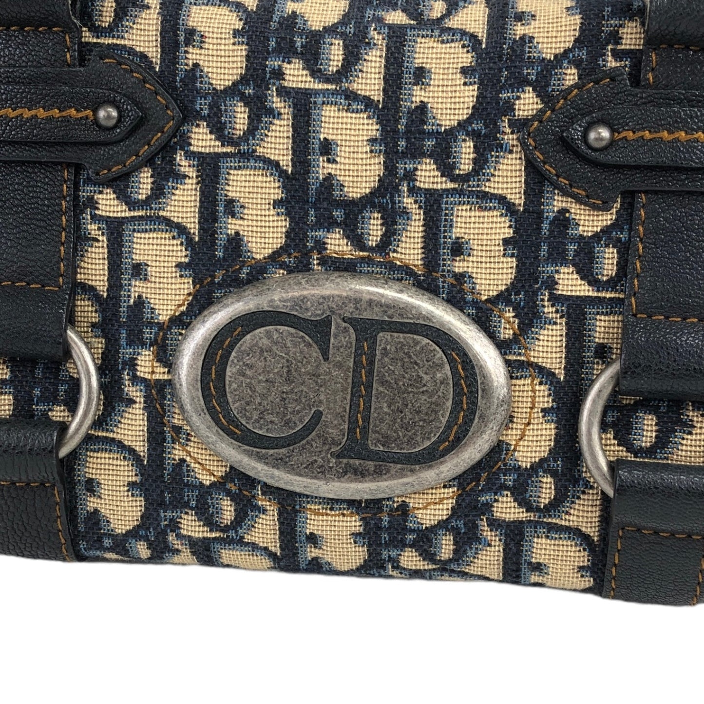 Christian Dior Trotter CD Logo Jacquard Leather Handbag Boston bag Navy Vintage aminvy