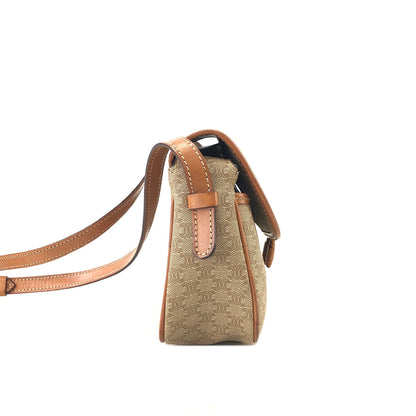 CELINE Macadam Blason Tassel Small Crossbody Shoulder bag Beige Vintage y3r5h2