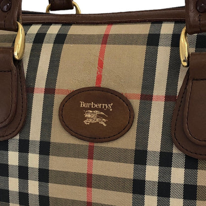 BURBERRY Classic Check Logo Canvas Leather Handbag Boston bag Beige×Brown Vintage 4b8ige