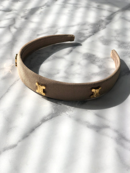 CELINE Triomphe Blason Fabric headband Beige Vintage t3apeu