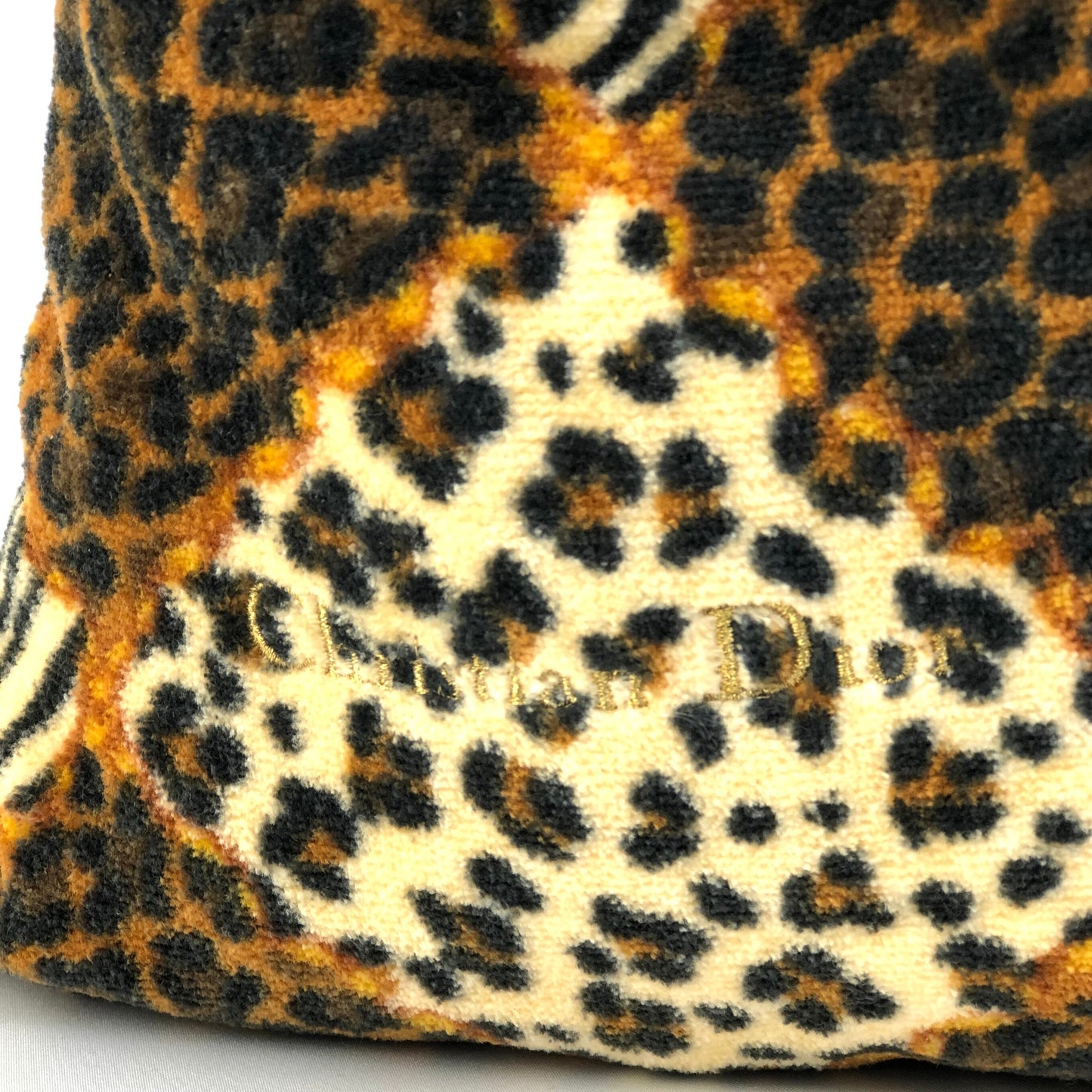 Christian Dior Leopard purse pile fabric pouch brown yellow vintage old dbky5v