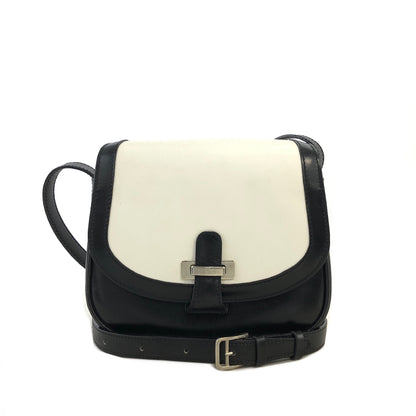 CELINE Logo Motif Leather Shoulder bag Black White Vintage ikpwf5