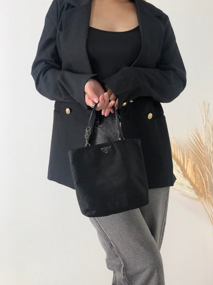 PRADA Triangle Logo Nylon Handbag Black Vintage v542yk