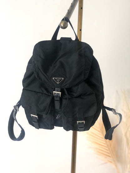 PRADA Triangle Logo Double Pocket Nylon Backpack Black Vintage izcwku